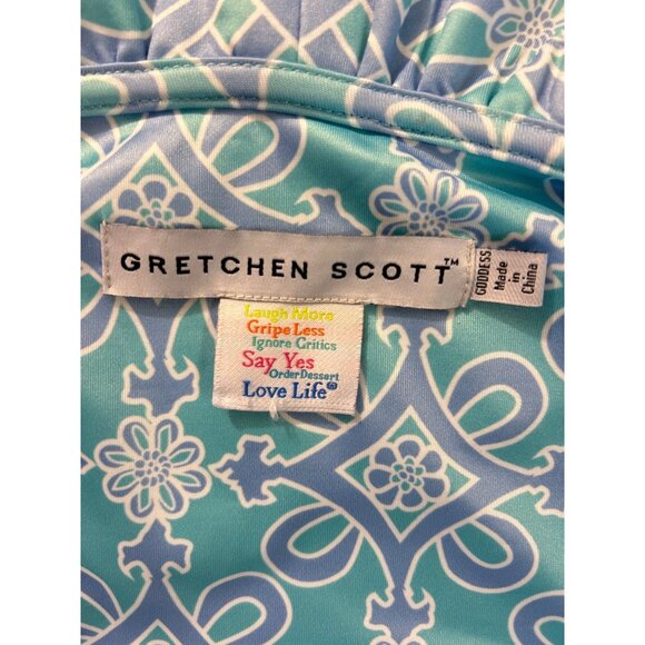 Gretchen Scott Jersey Ruffneck Dress XS Piazza Blue Print 3/4 Sleeve Large XL - Picture 4 of 5